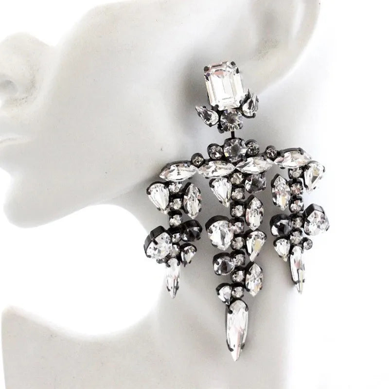 Sparkling silver crystal chandelier earrings for elegant occasions by HSF Marketplace