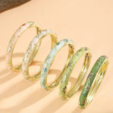 Jardme 5Pcs Enamel Dropped Glaze Flower Bracelet For Women Classic Vintage Cloisonne Open Bangles Elegant Bohemian Jewelry Gifts