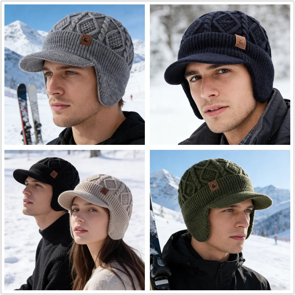 Unisex winter hat with plush fur lining, warm earflaps, and thick knitted design by HSF Marketplace