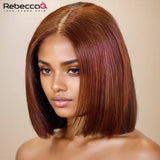 Ginger brown lace front human hair wig with short bob style, 13x6 lace, glueless Brazilian Remy hair, reddish brown color, HSF Marketplace