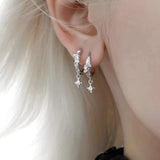 2026 metal four-star hoop earrings with zircon geometric circle design for women by HSF Marketplace