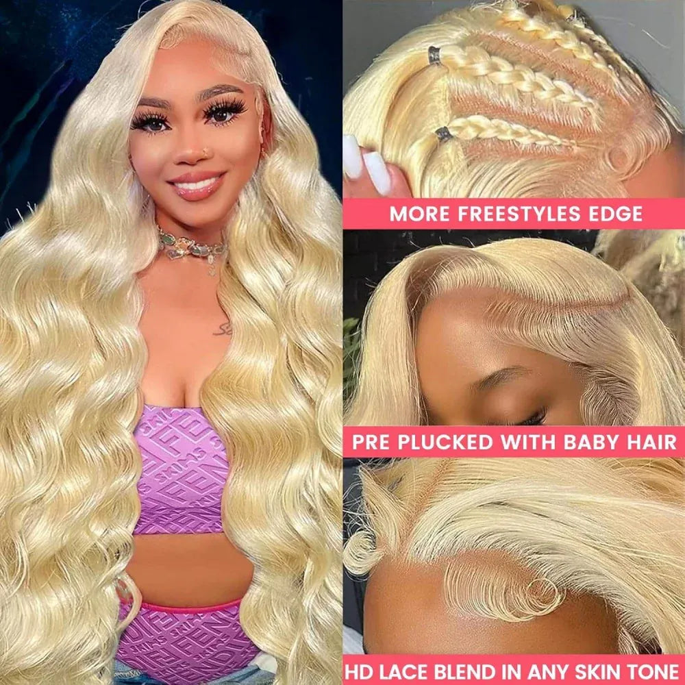 200% 250% Density 613 Blonde Lace Front Wigs Body Wave Human Hair 13x6 13x4 Hd Lace Frontal Wig Pre Plucked Brazilian Ponytail Human Hair Lace Frontal Wig For Women Ready to Wear On Clearance Sale Pre Plucked Wig Party Work