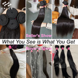 Unice Hair Straight Human Hair Bundles with 4x4 lace closure in natural color, 100% human hair, available in 2, 3, or 4 piece deals