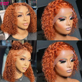 Ginger Orange Bob Wig Human Hair Deep Wave Curly Human Hair Wigs For Women 100% Human Hair Water Wave 13X4 Lace Frontal Bob Wig