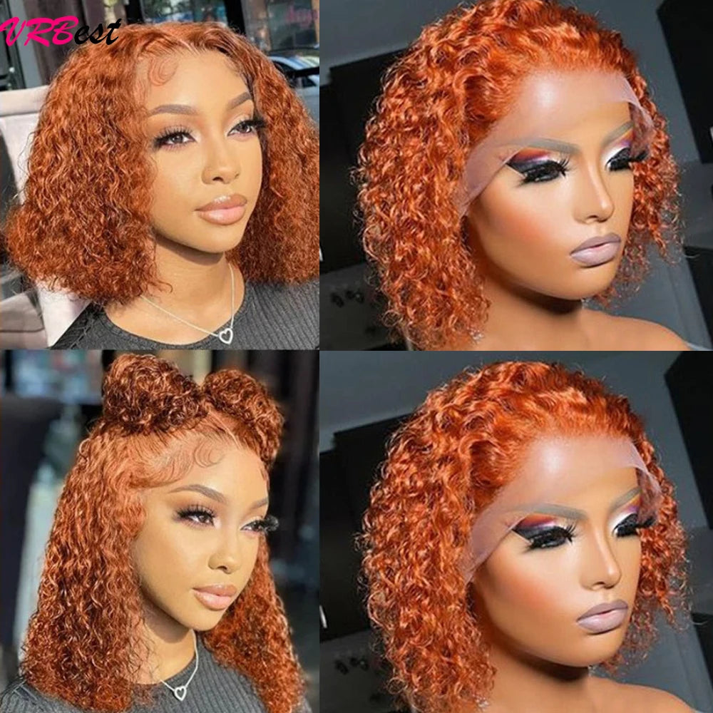 Ginger Orange Bob Wig Human Hair Deep Wave Curly Human Hair Wigs For Women 100% Human Hair Water Wave 13X4 Lace Frontal Bob Wig