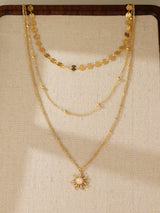Three-piece layered delicate sun pendant necklace set for women by HSF Marketplace