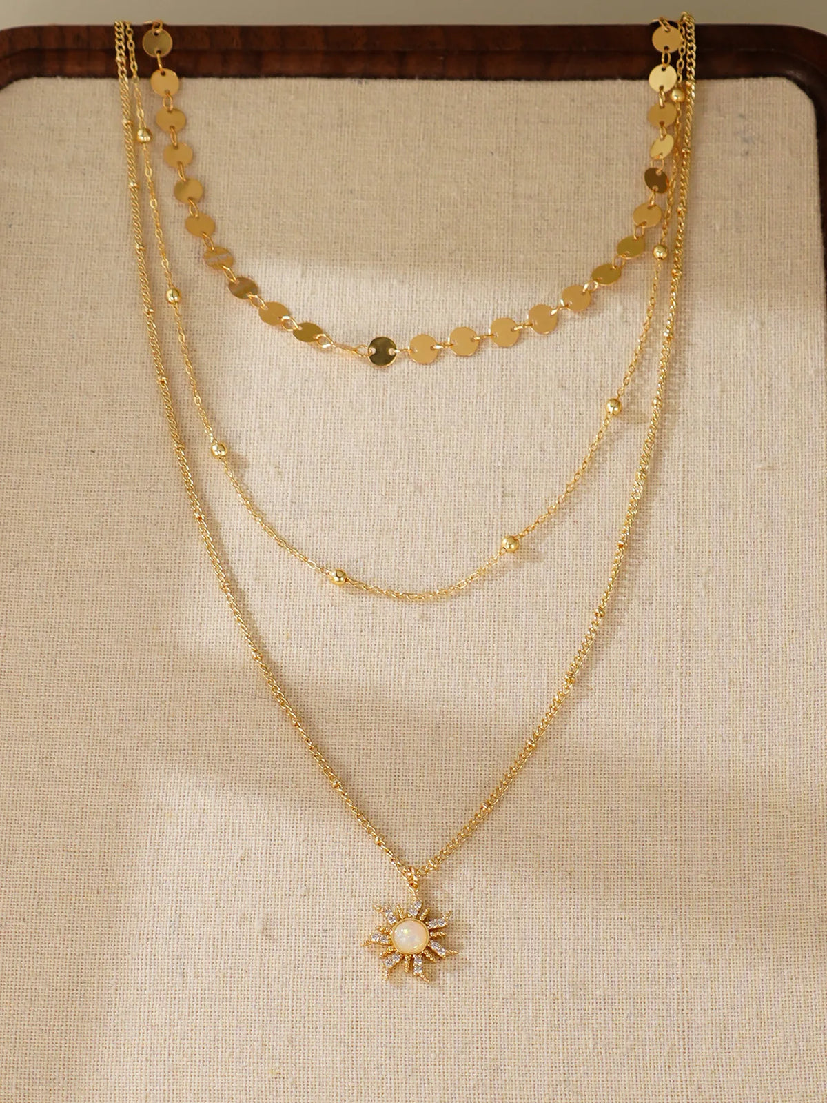 Three-piece layered delicate sun pendant necklace set for women by HSF Marketplace