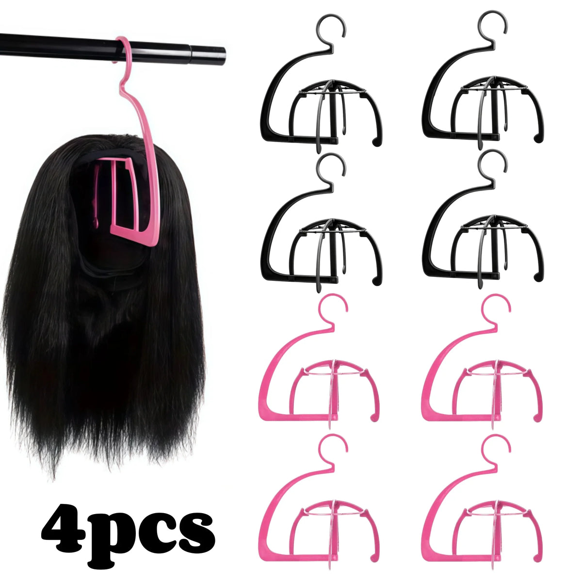 1/4pcs Plastic Wig Hanger Stand Hat Folding Rack Holder Black Pink Portable Styling & Organizing Wigs Storage Rack Display Tools