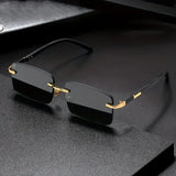Rectangle rimless sunglasses for women and men with small square lenses, fashionable summer shades by HSF Marketplace.