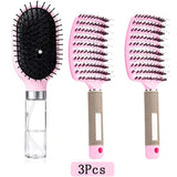 3Pcs Pink Hair Brush Set with Spray Bottle Air Cushion Massage Comb Hollow Vent Detangling Brush Wet Dry Hair Styling Salon Tools