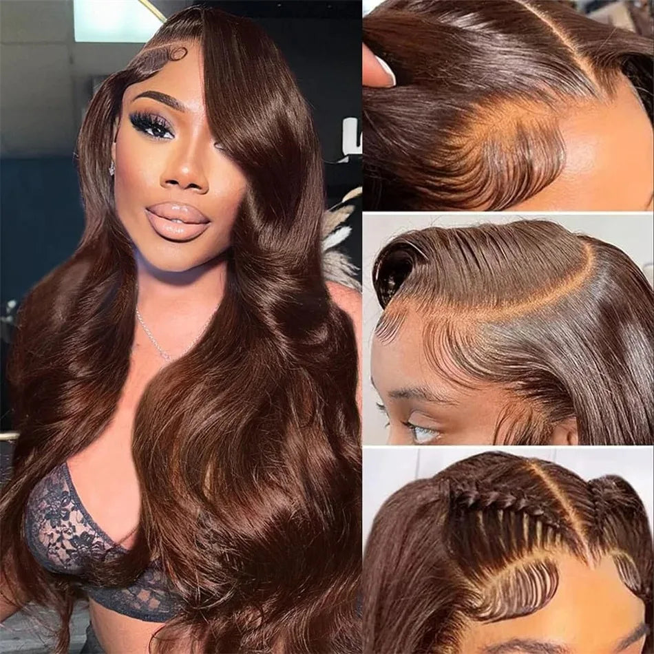 Chocolate Brown Body Wave Lace Front Wig Transparent 13x4 HD Lace Frontal Wigs Preplucked Colored Human Hair Wigs 4x4 5x5 13x6