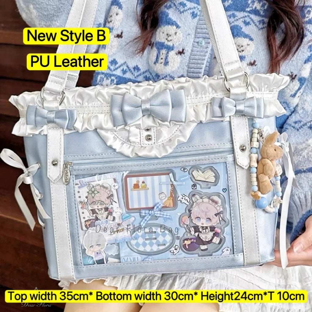 Transparent Y2K Japanese Ita Bag by HSF Marketplace, large capacity lolita-style shoulder tote with crossbody and casual display features.