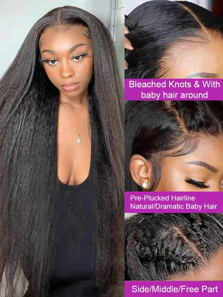 250% Density Kinky Straight Human Hair 13x4 Transparent Lace Front Wigs 5x5Glueless Wigs Kinky Straight Human Hair Wigs For Women
