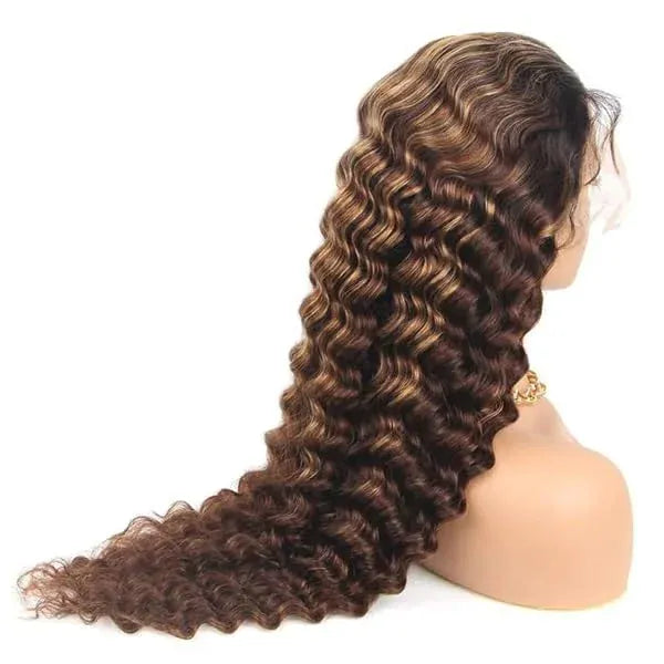 4/27 Colored Highlight Deep Wave Ombre Deep Wave 13X4 HD Lace Frontal Wig Human Hair Wigs Honey Blonde  For Women 250% Density 427 99J Burgundy 13x4 Human Hair Wig DEEP Wave Lace Frontal Wig Glueless Lace Front Human Hair Wig
