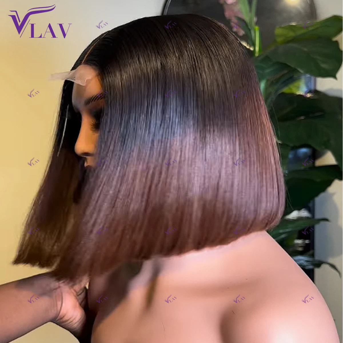 VLAV bob wig, 13x4 HD transparent lace, preplucked with baby hair, glueless human hair wig in 1B/4 color