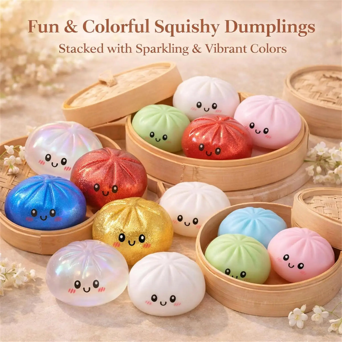 A2027Glitter Dumpling Glitter Dumpling Squishy with Box Dumplings Sensory Squeeze Toy for Stress Relief