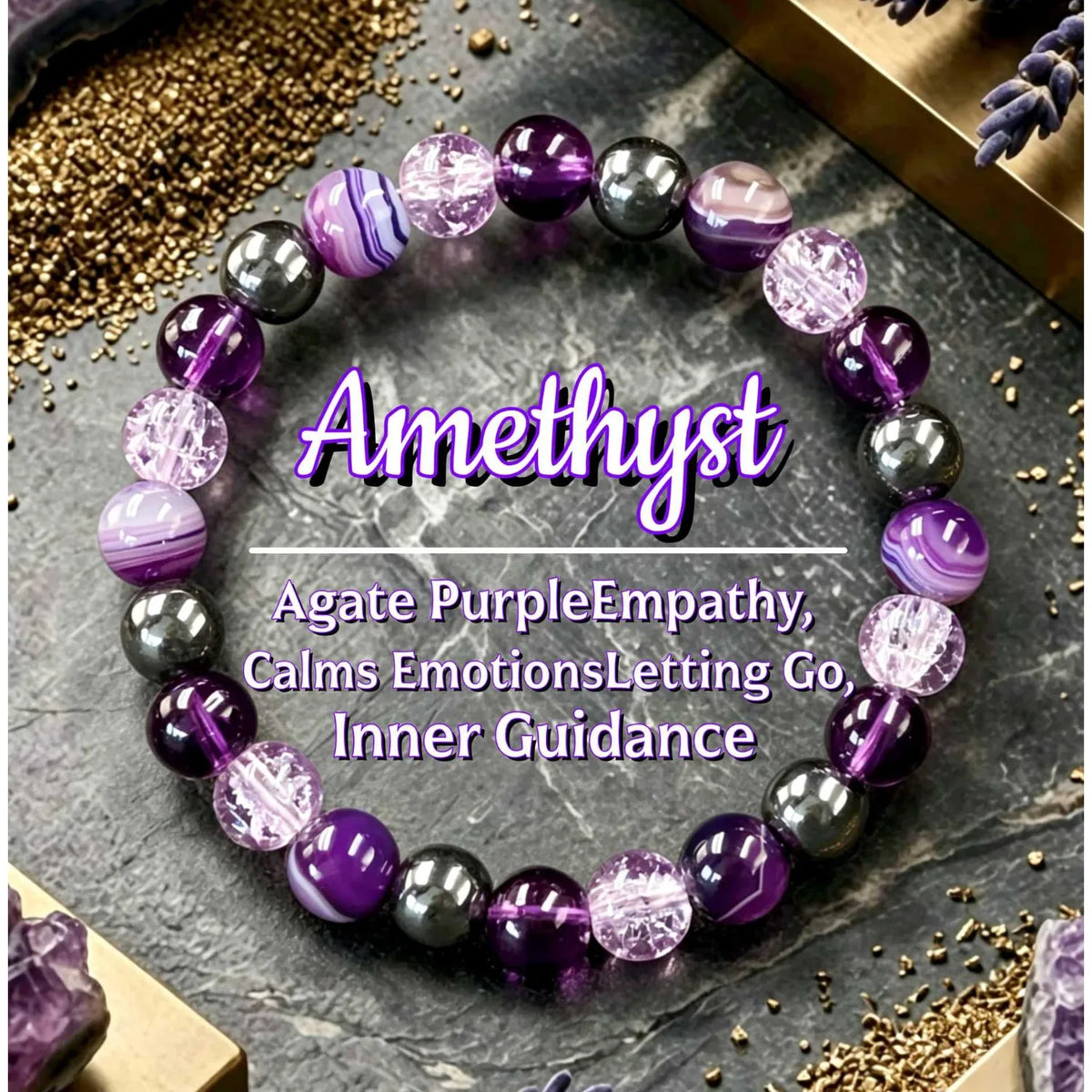 1pc Natural Amethyst Agate Bracelet, Handmade Elastic Crystal Charm Bracelet, Unisex Lucky Jewelry for Daily Wear, Gift