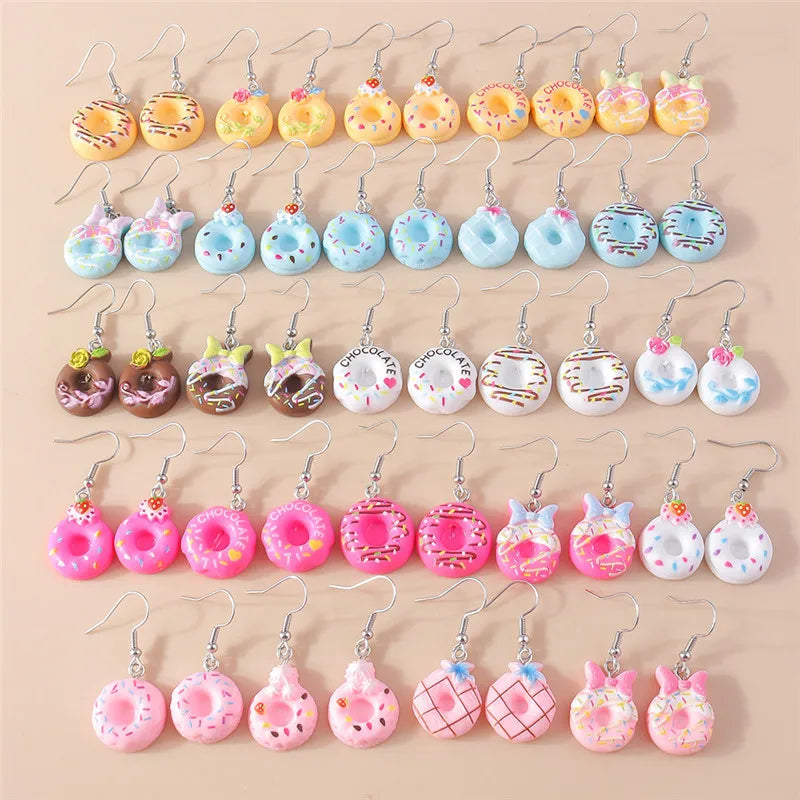 Cute donut resin dangle earring set, 10-piece jewelry collection by HSF Marketplace