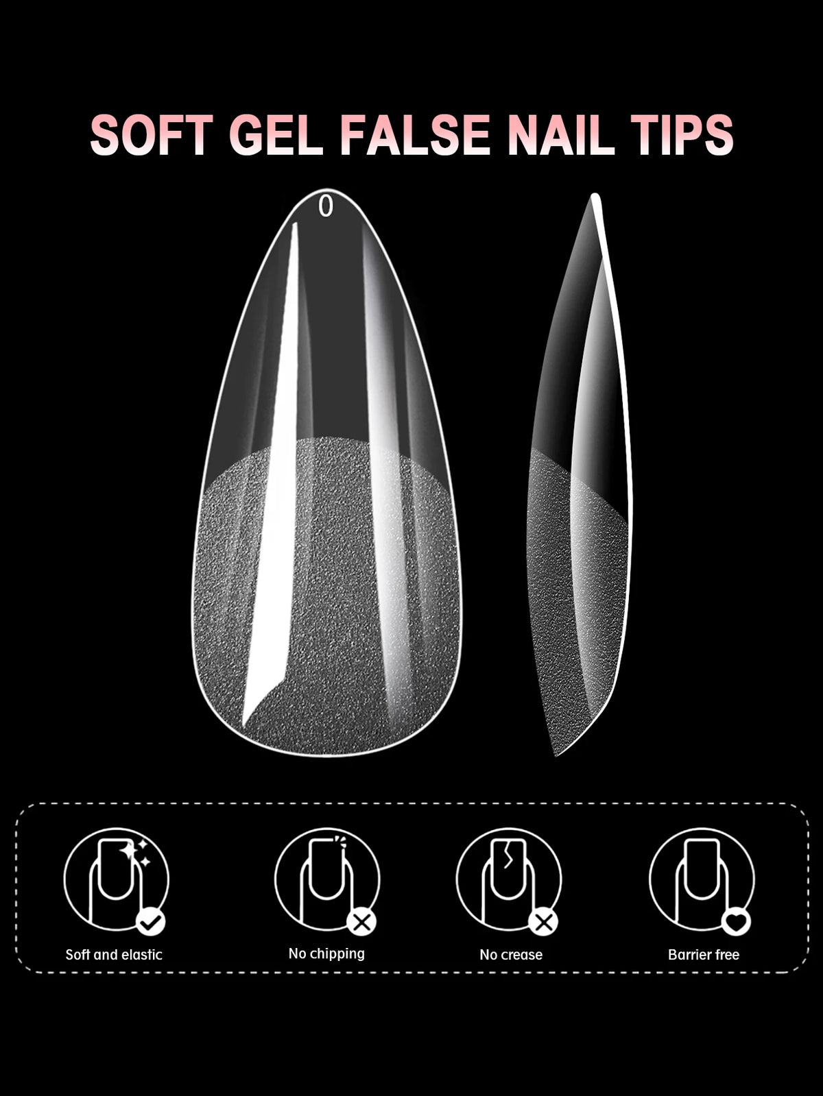 Short almond soft gel full cover false nail tips for acrylic nails, 100/320/600 pieces