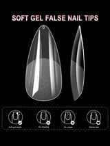 Short almond soft gel full cover false nail tips for acrylic nails, 100/320/600 pieces