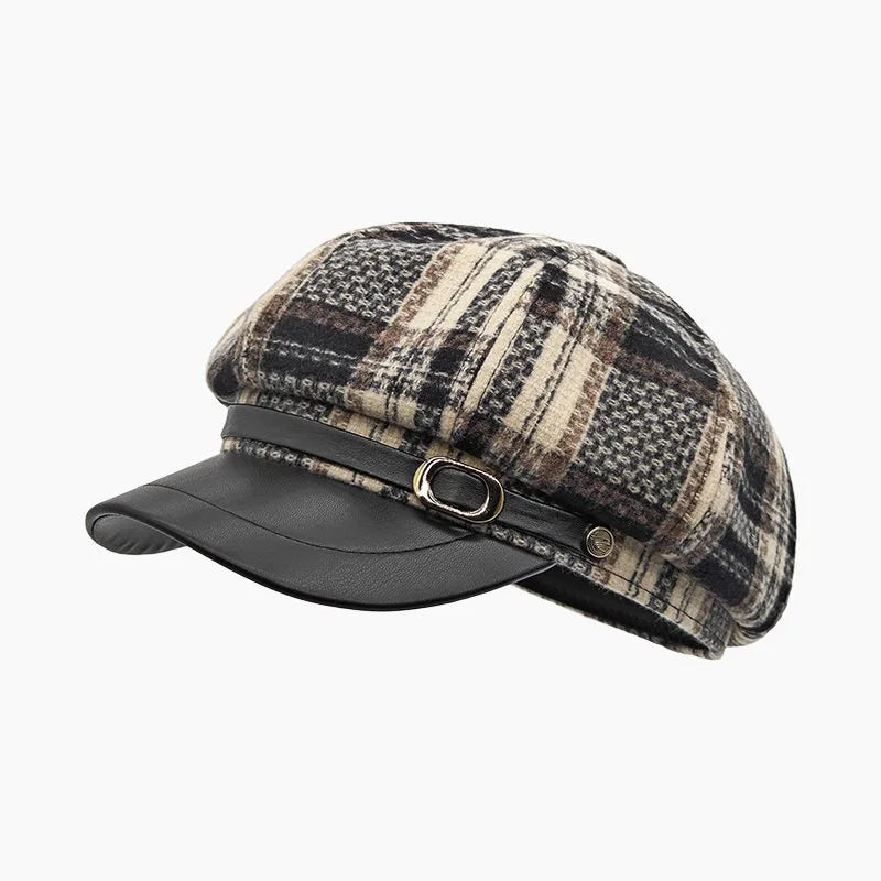 Women's vintage plaid octagonal newsboy cap in a wool blend by HSF Marketplace