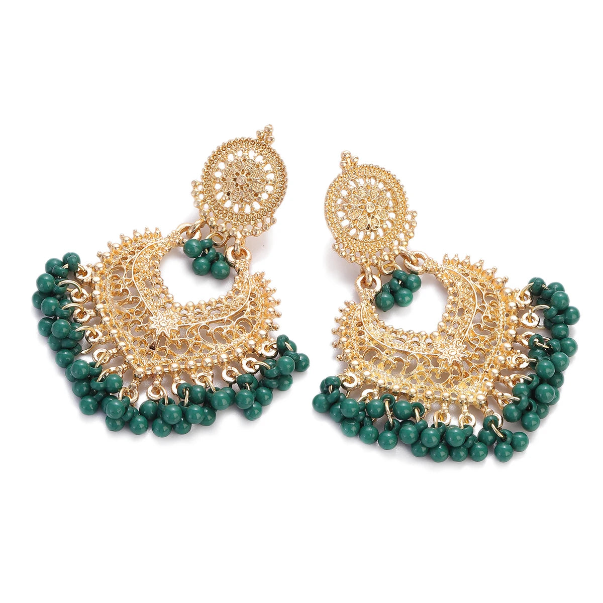 Boho gold heart-shaped flower dangle earrings for women by HSF Marketplace