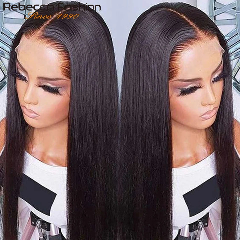 Rebecca bone straight 13x6 lace front human hair wig with transparent lace and 1-inch lace part mbilu