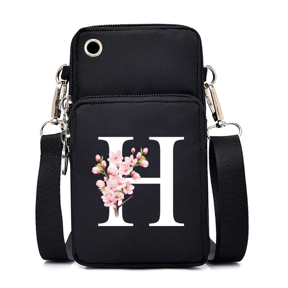 Haf Marketplace Sakura alphabet floral crossbody bag with mobile phone pocket, small floral letter design, women’s fashion purse
