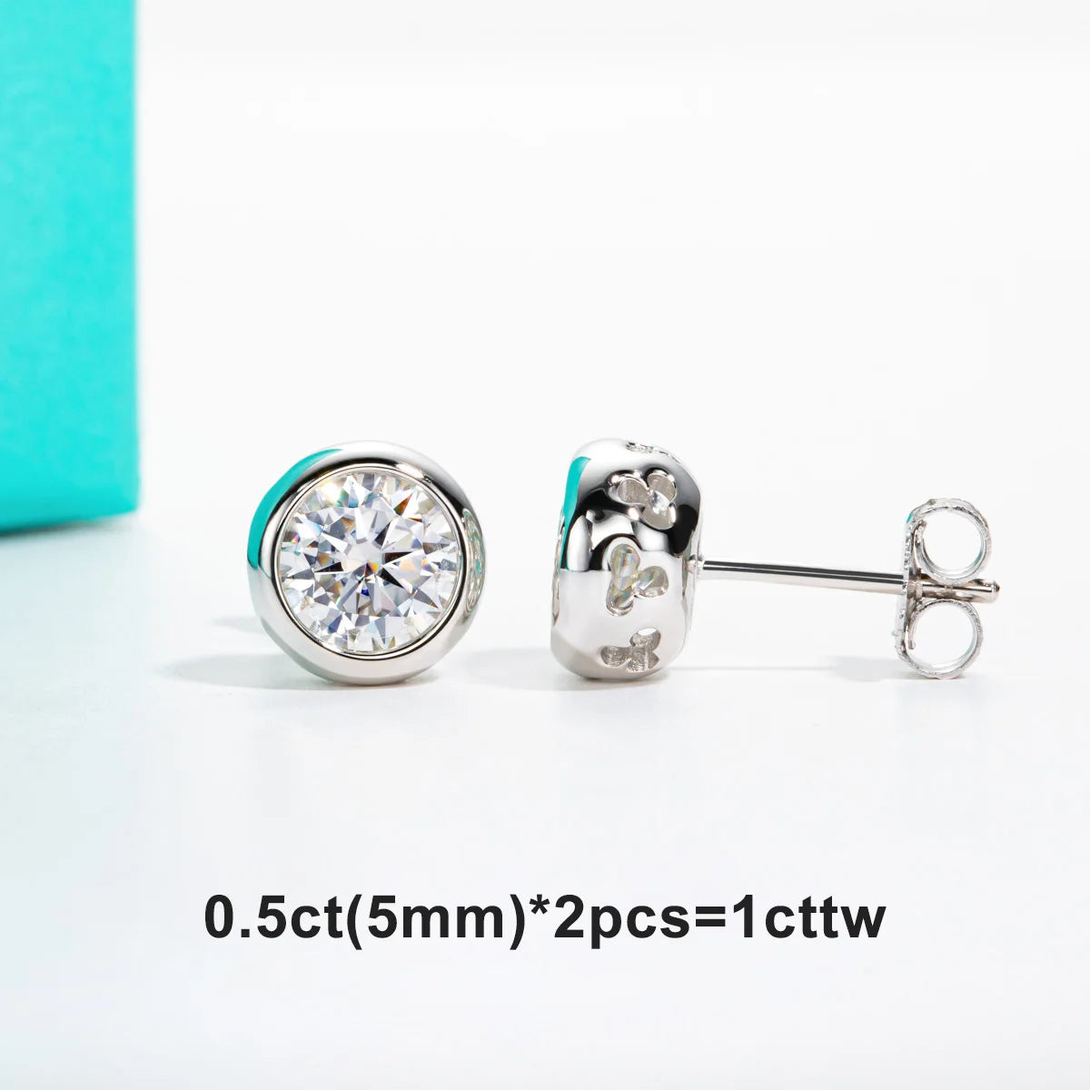 Moissanite stud earrings and necklace set in 18K gold and silver by HSF Marketplace