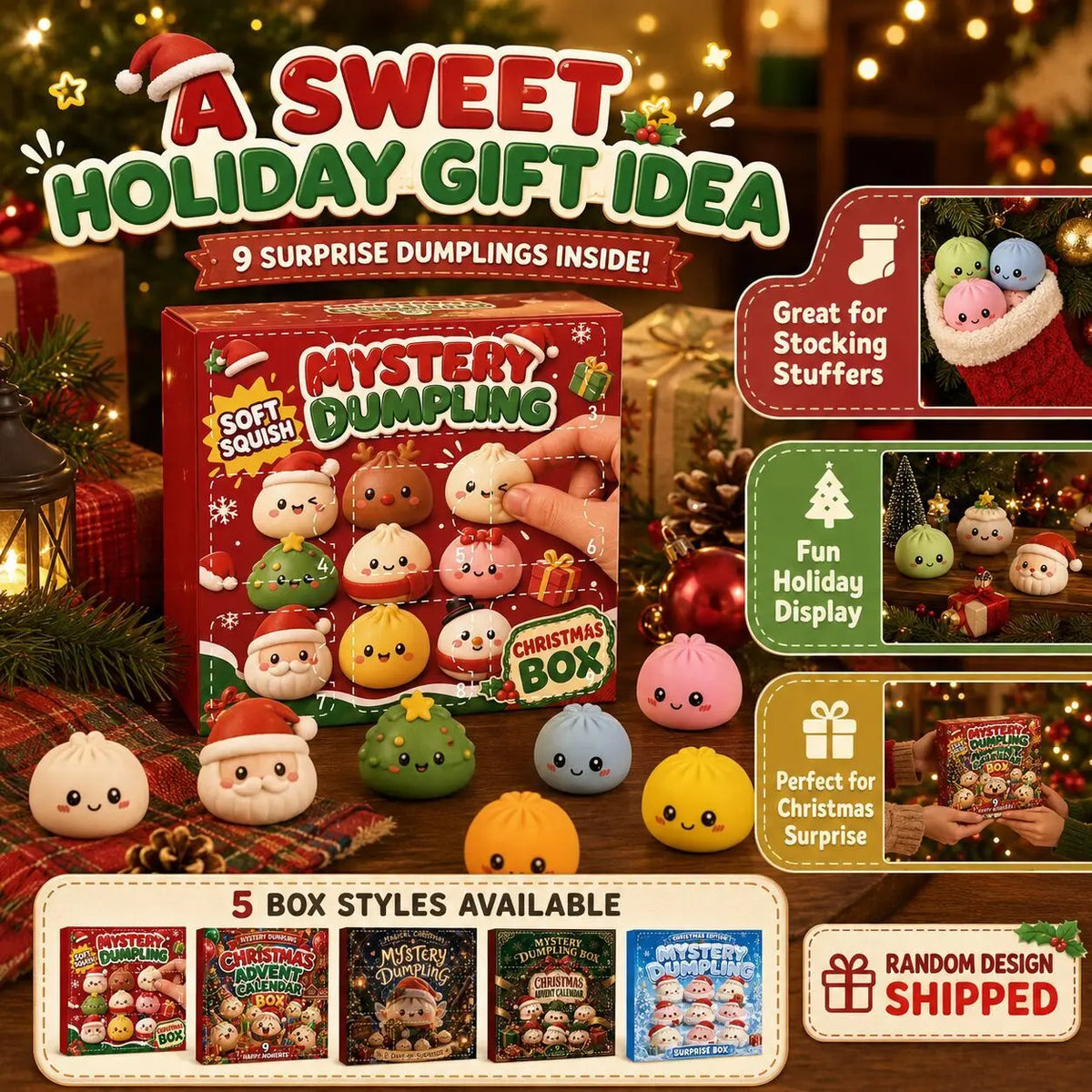 Christmas fidget squishy mystery dumpling advent calendar by HSF Marketplace, 9-day sensory toy countdown box