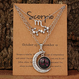 Set of 3 zodiac retro moon glow pendant necklaces with birthstone cards, ideal birthday jewelry gift for friends and besties.