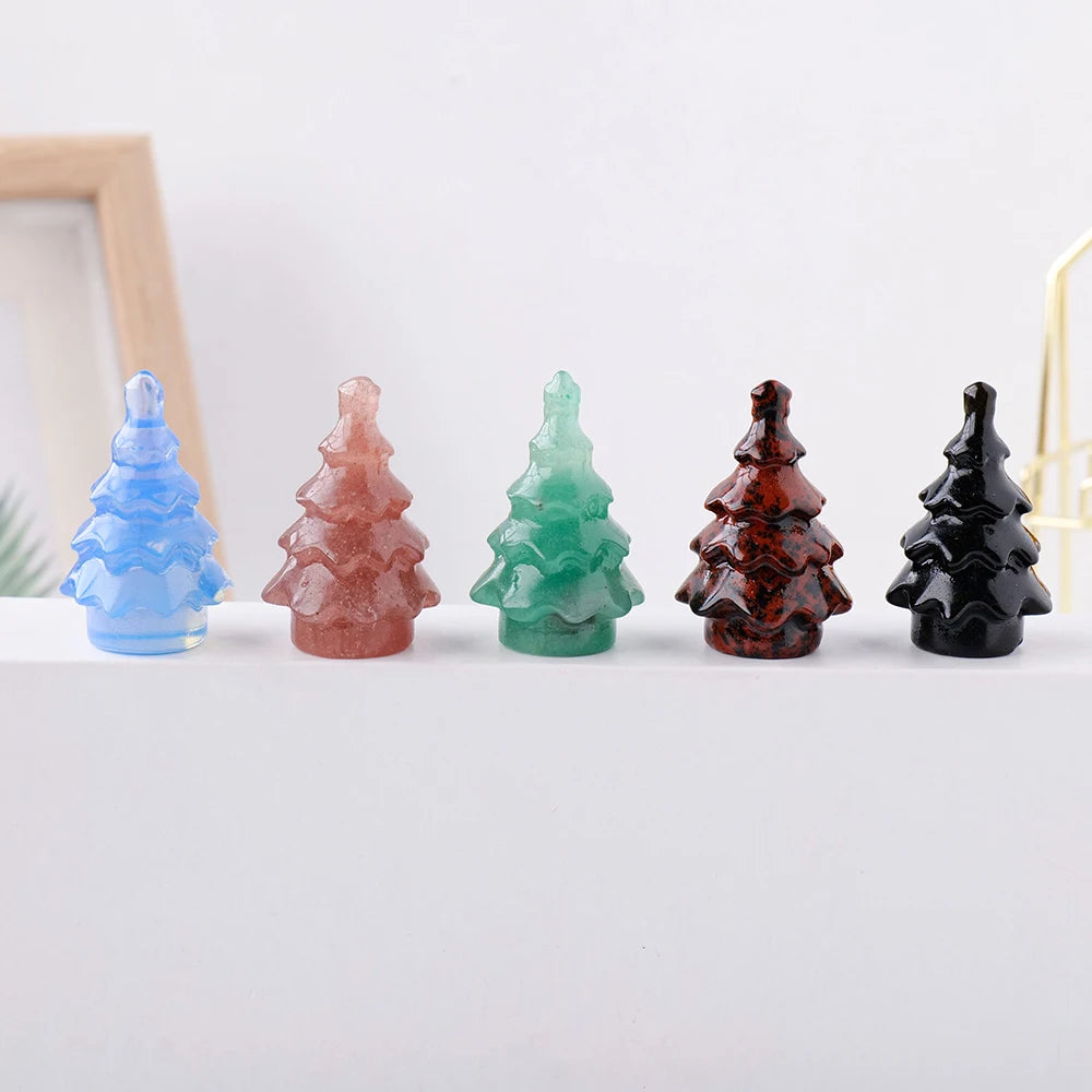 Natural Gemstone Carving Crystal Crafts  Christmas Tree Statue Home Decoration Minerals Reiki Gift Party Room Decor