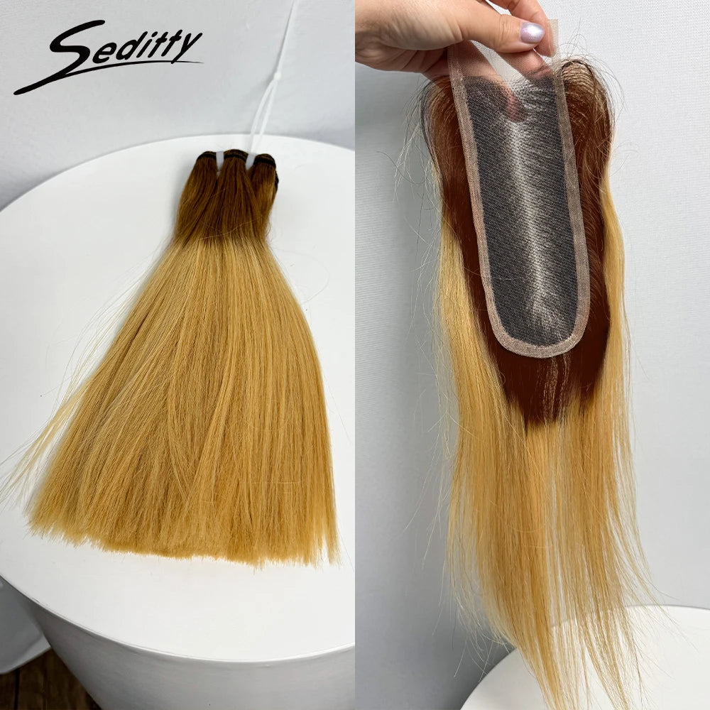6-10 inches Hair Double Drawn Straight Hair Bundles Hair Extensions with 2X6 transparent Lace Closure 100% Human Hair Bundles