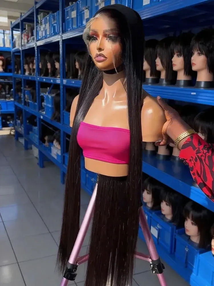 Luxurious Silky Long Straight Glueless Full Lace Front Human Hair Wigs For Women Brazilian Raw Virgin 13x4 13x6 Transparent Lace Frontal Wig 40 42 Inch 300 Density Ultra Smooth Straight Pre Plucked Hairline With Natural Baby