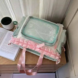 Clear Y2K Japanese Ita shoulder bag by HSF Marketplace featuring a large capacity, crossbody style, casual tote with transparent design.
