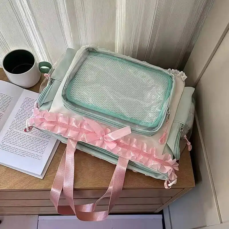 Clear Y2K Japanese Ita shoulder bag by HSF Marketplace featuring a large capacity, crossbody style, casual tote with transparent design.