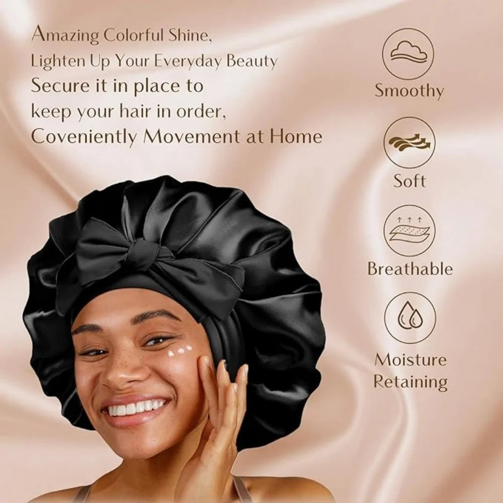 Oversized Satin Hat Sleeping Night Hat Cap Double Layered Hair Caps Curly Hair Nightcap Silk Bonnet Satin Bonnet Hair Bonnet