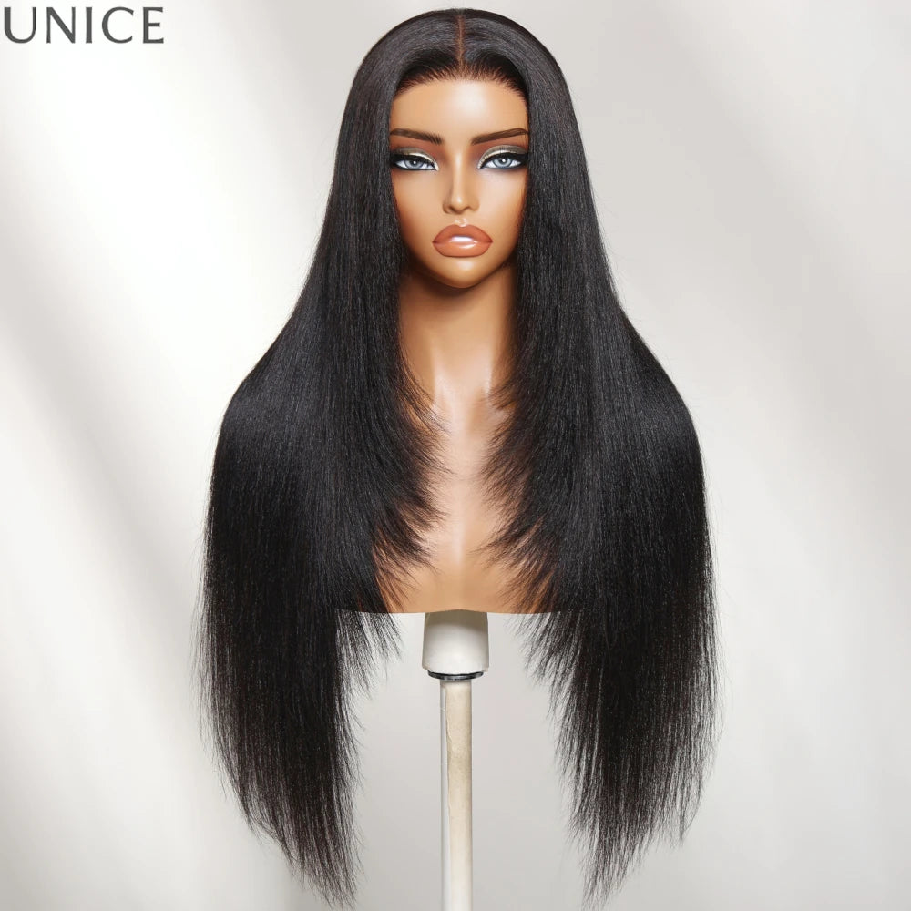 Yaki straight layered glueless lace human hair wig, 180% density by HSF Marketplace