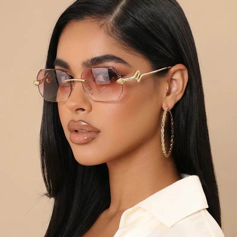 Snake-shaped metal sunglasses with irregular frames, UV protection, unisex design, stylish sunshades by HSF Marketplace.