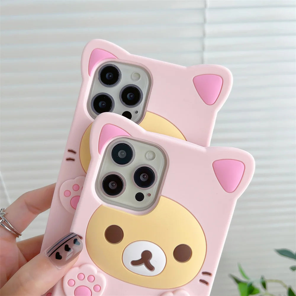 Rilakkuma Bear soft silicone iPhone 17 Pro Max case in a cute bear design