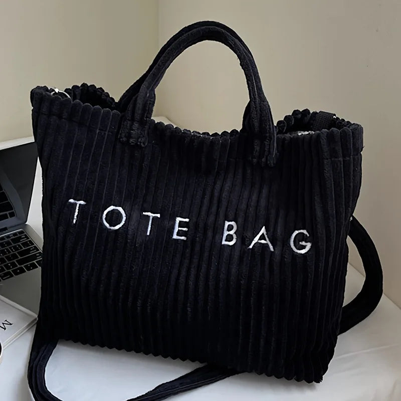 Large capacity striped velvet handbag for women by HSF Marketplace, featuring spacious interior and soft textured fabric