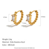MamacitaSlay 316L stainless steel geometric zircon beaded hoop earrings, 18K gold plated minimalist jewelry