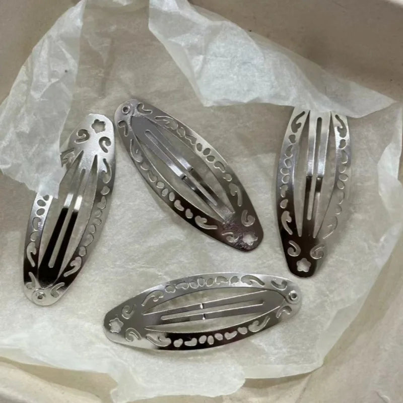 Geometric silver oval hair clips for stylish Y2K looks, HSF hair styling tools