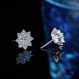 Moissanite sunflower stud earrings in 925 sterling silver, luxury designer-style fine jewelry for women