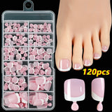 120-piece pink French tip press-on toenails, square short glossy false toenail set by HSF Marketplace