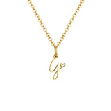 Gold plated dainty heart initial necklace for women with A-Z letter pendant, waterproof stainless steel monogram jewelry.