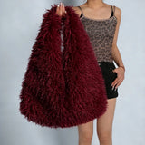 Luxury faux fur tote bag for women, stylish winter hobo handbag by HSF Marketplace