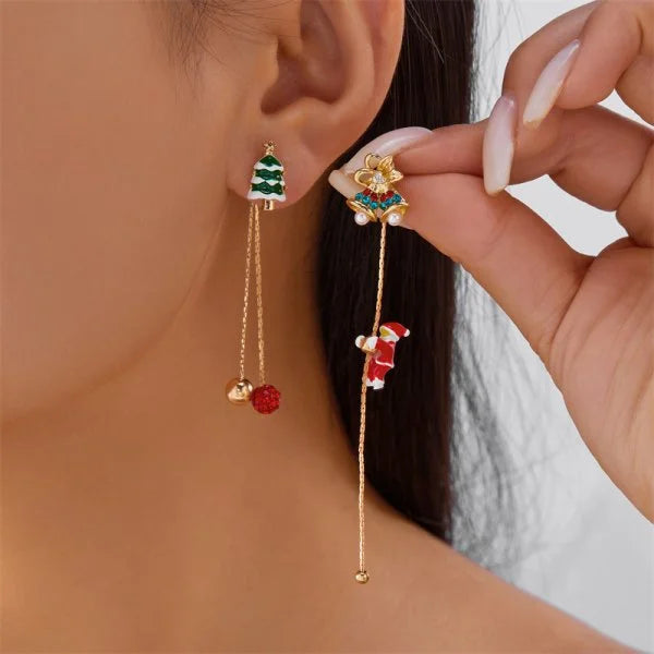 Trendy Christmas asymmetrical dangle earrings for women by HSF Marketplace, festive mismatched jewelry pair