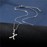Shiny stainless steel initial letter pendant necklace for women, featuring a simple chain choker design with a glossy finish.