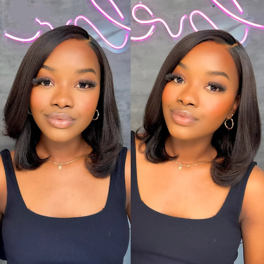 Yaki Straight  Human Hair   Wigs  Pre Cut 13x4 HD Lace Front Wig Bye Bye Knots 200% Density Human Hair Wig Pre Plucked With Baby